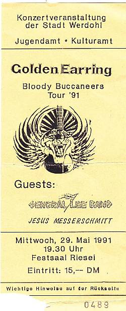 Golden Earring ticket#489 May 29, 1991  Werdohl (Germany) - Festsaal Riesel